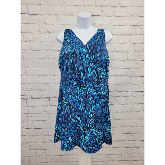 16 AZURE A468465 Denim & Co. Beach V-Neck Wrap Front Swim Dress - Picture 1 of 2